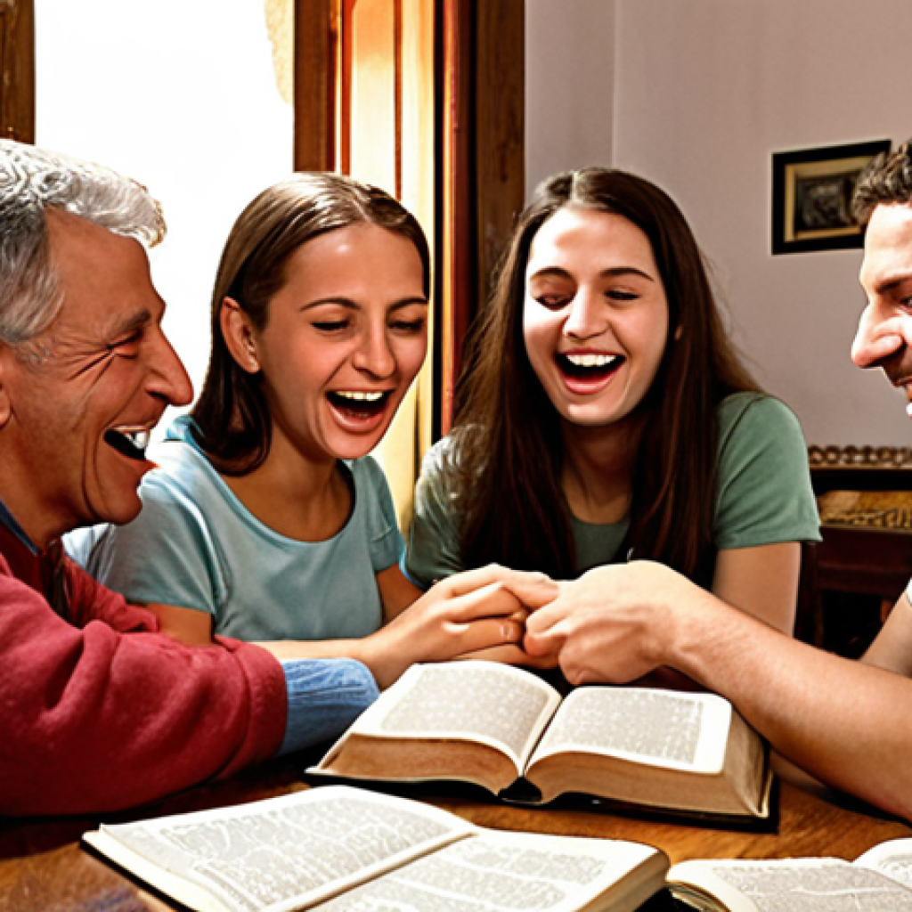 **

A lively scene of friends and family participating in a Bible quiz in a cozy Italian home. Focus on the excitement and shared experience, with open Bibles and smiling faces. Maybe include a "Premio" (prize) on a nearby table like a nice-looking Bible or a framed certificate.

**