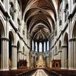 ** A grand, historic Italian cathedral (like the Duomo di Milano). The image should capture the vastness and echoey acoustic, emphasizing the feeling of transcendence and awe. Focus on architectural details that contribute to the unique acoustics.

**