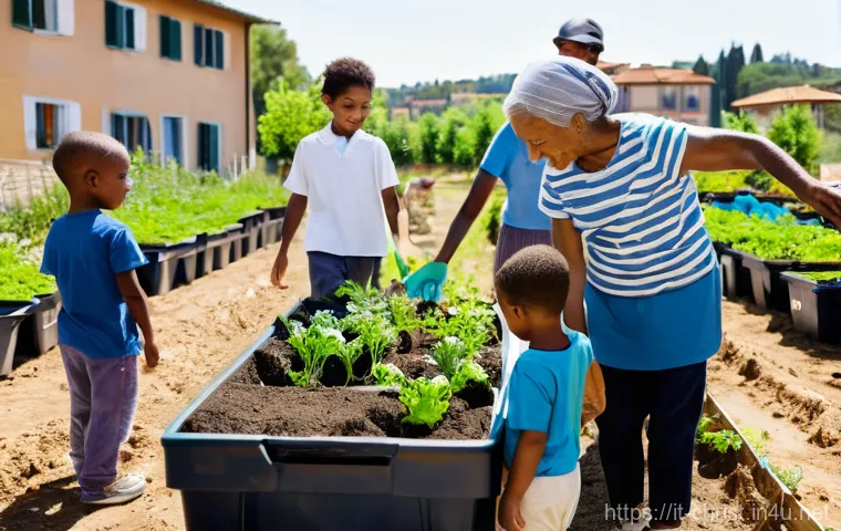 기독교와 환경운동 - **Prompt:** A diverse group of people, including families with children, actively participating in a...