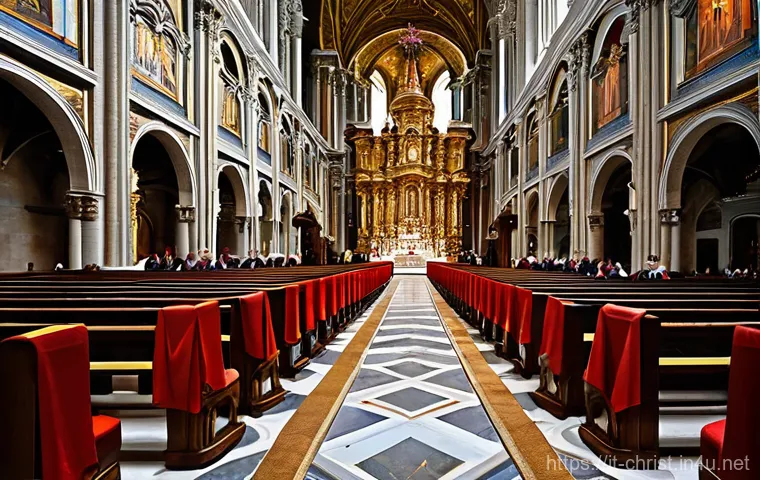 기독교 예배 방식 - **A Solemn Roman Catholic Mass in a Historic Italian Cathedral**
    An intricately detailed image c...