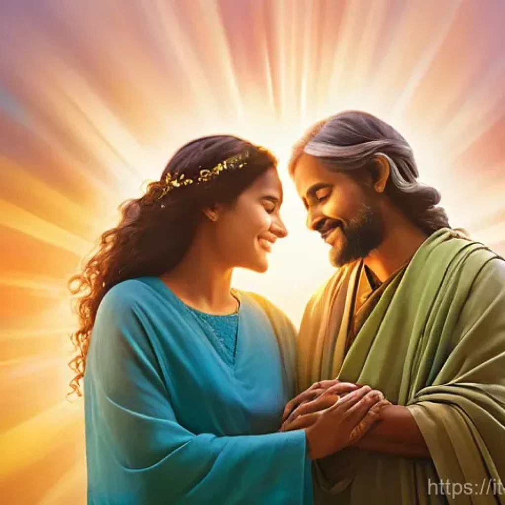 기독교의 주요 교리 - **Divine Embrace: The Trinity and Community's Heart**
    A vibrant and heartwarming image depicting...