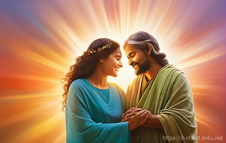 기독교의 주요 교리 - **Divine Embrace: The Trinity and Community's Heart**
    A vibrant and heartwarming image depicting...