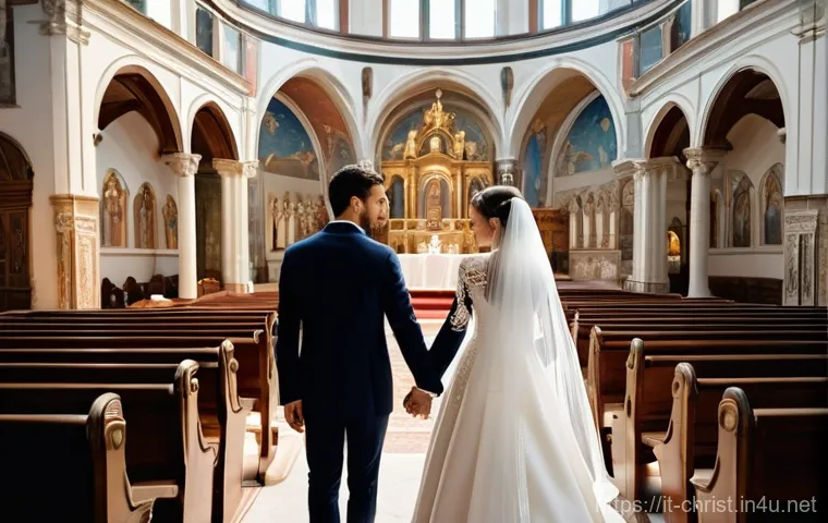 기독교 결혼식의 의미 - **Prompt:** A young, elegant Italian couple, dressed in traditional formal wedding attire (groom in ...