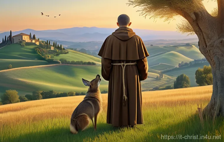 기독교의 성인 전통 - **St. Francis of Assisi's Gentle Connection with Nature:**
    A serene and contemplative St. Franci...