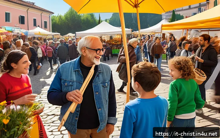 기독교와 도시 선교 - A vibrant urban Italian piazza during a community event, featuring diverse groups of people includin...
