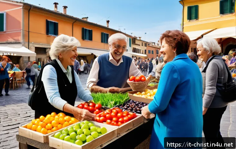 기독교와 국제 구호 - A vibrant urban community scene in Italy showing diverse neighbors of various ages and backgrounds e...