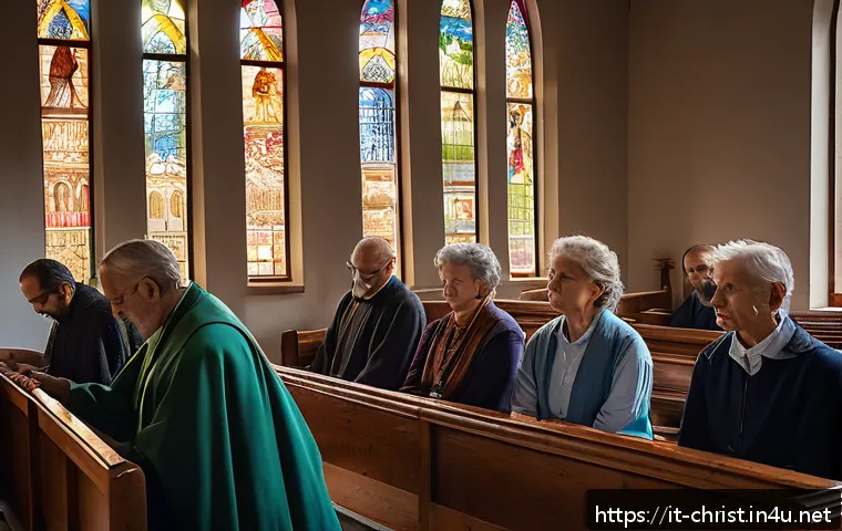 기독교의 신앙고백 - A serene Italian countryside chapel interior during morning light, with warm sunlight streaming thro...