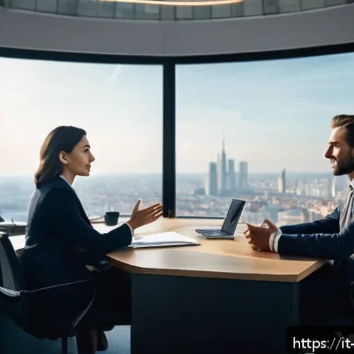 Home 32 기독교와 협상술 - A warm, professional negotiation scene set in a modern Italian office with large windows showing a c...